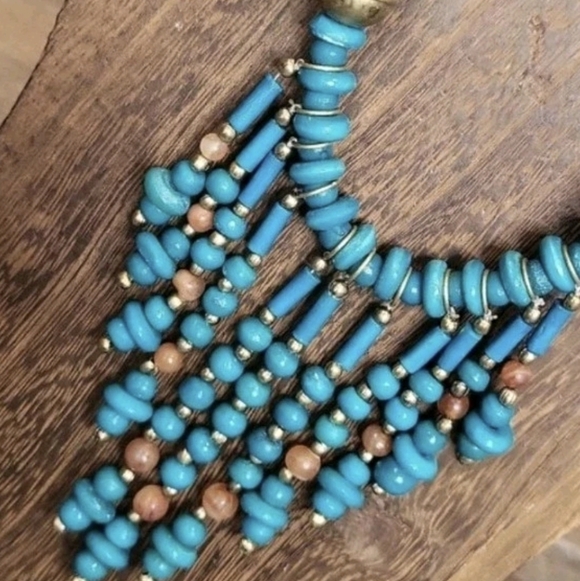 Unbranded Jewelry - Vintage Turquoise Stone Beaded Cleopatra Statement Necklace & Earrings Set